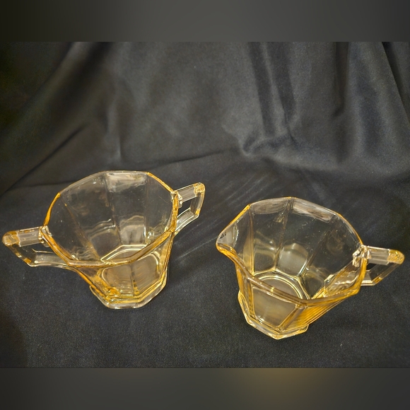 Vintage Fostoria Topaz Yellow Cream and sugar set Depression Glass - Picture 4 of 16